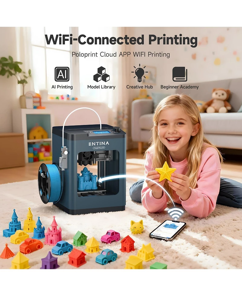 Ltmate Smart 3D Printers,Fully Assembled, for Kids and Beginners with WiFi High Precision 3D Printing, Auto Leveling