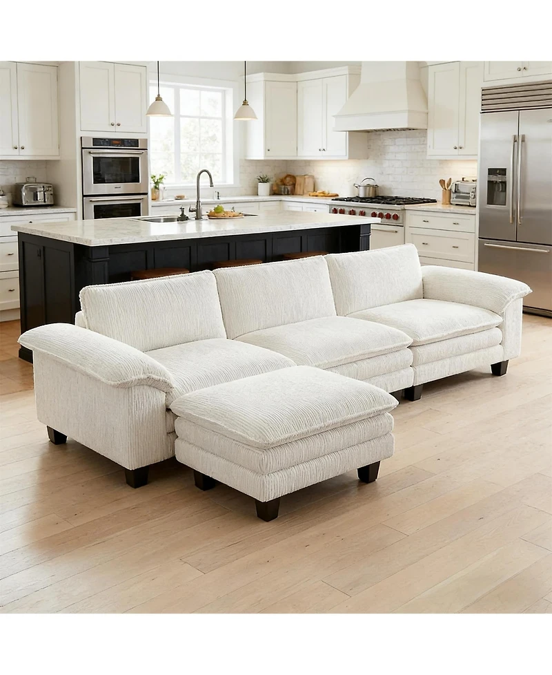 Clihome L-Shaped Sectional Sofa Corduroy Conversation Sofa Modular Couch with Ottoman