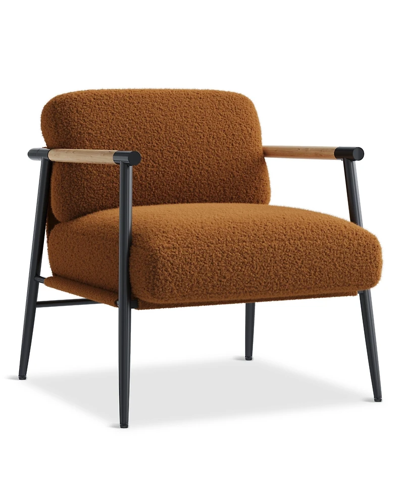 homfan Modern Accent Chair - Comfy with Metal Frame and Wooden Armrest, Cozy Reading Soft Cushion for Bedroom Living Room