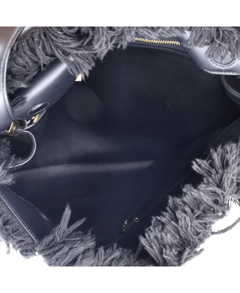 Pre-Owned Salvatore Ferragamo Large Hug Shoulder Bag Fringed Canvas and Leather