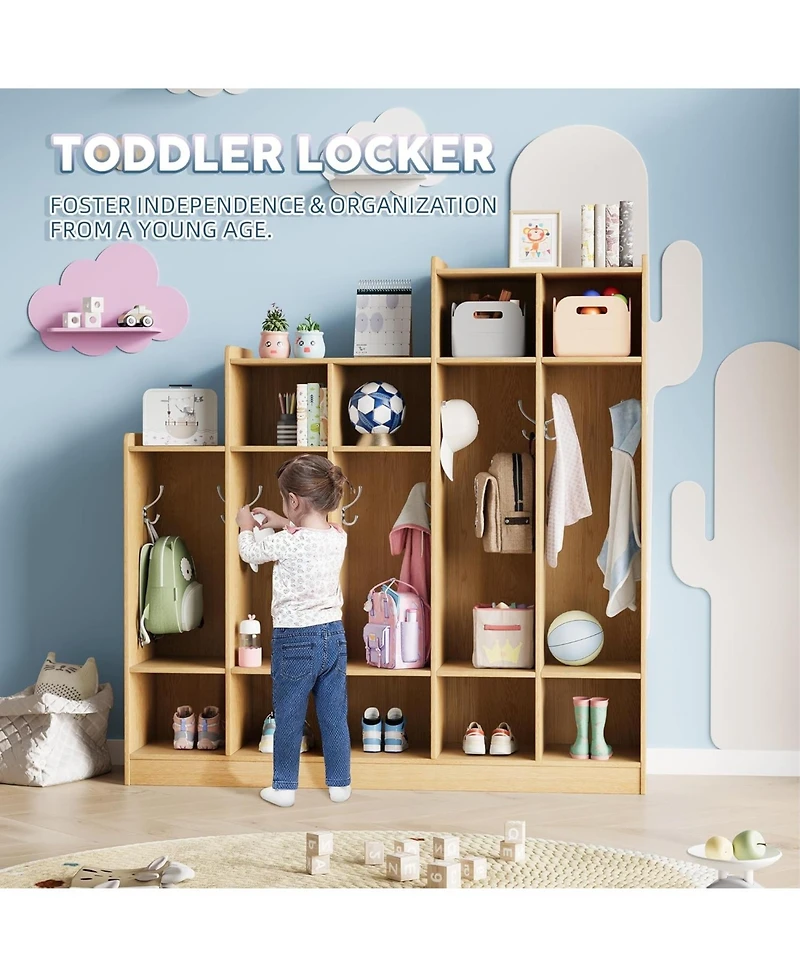gaomon 5-Section Classroom Coat Locker with 9 Cubbies, Daycare Cubby Storage Organizer with 10 Hooks for Home, School, Nursery, Kindergarten