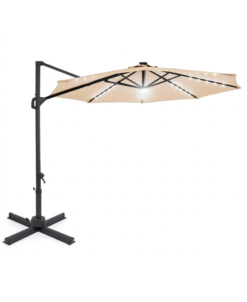 Sugift 10 ft Cantilever Outdoor Patio Umbrella with Solar Led Lights and 360 Rotation