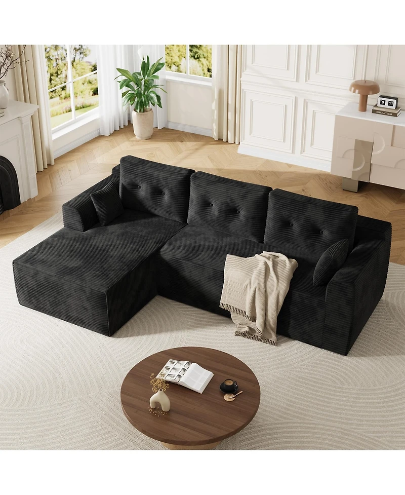 homfan 105" L-Shaped Cloud Sectional Sofa with Deep Seats, Corduroy Upholstery and Chaise, No Assembly Required, for Living Room