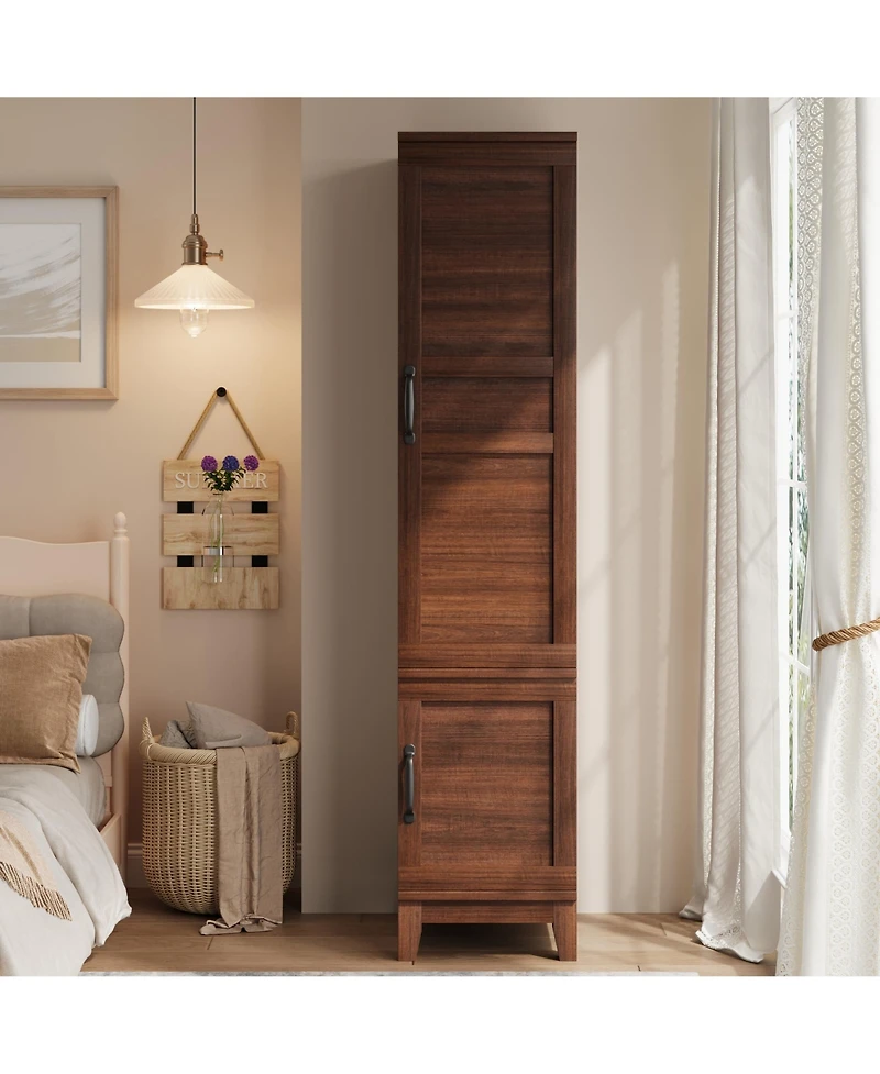 homfan Wardrobe Closet Organizer - 2 Doors, 72 Inch Tall Armoire with Hanging Rod and 18 Adjustable Shelves Narrow Bedroom Clothes Storage Cabinet