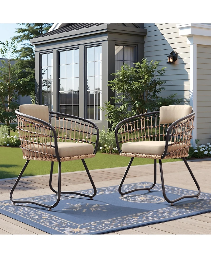 Pellebant Outdoor Patio Wicker Dining Chairs Pe Rattan Seating Set with Cushion