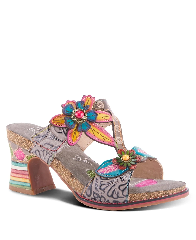 L'Artiste Women's Rossie Slide Sandal with Hand-Painted Leather