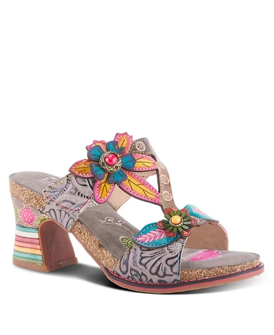 L'Artiste Women's Rossie Slide Sandal with Hand-Painted Leather