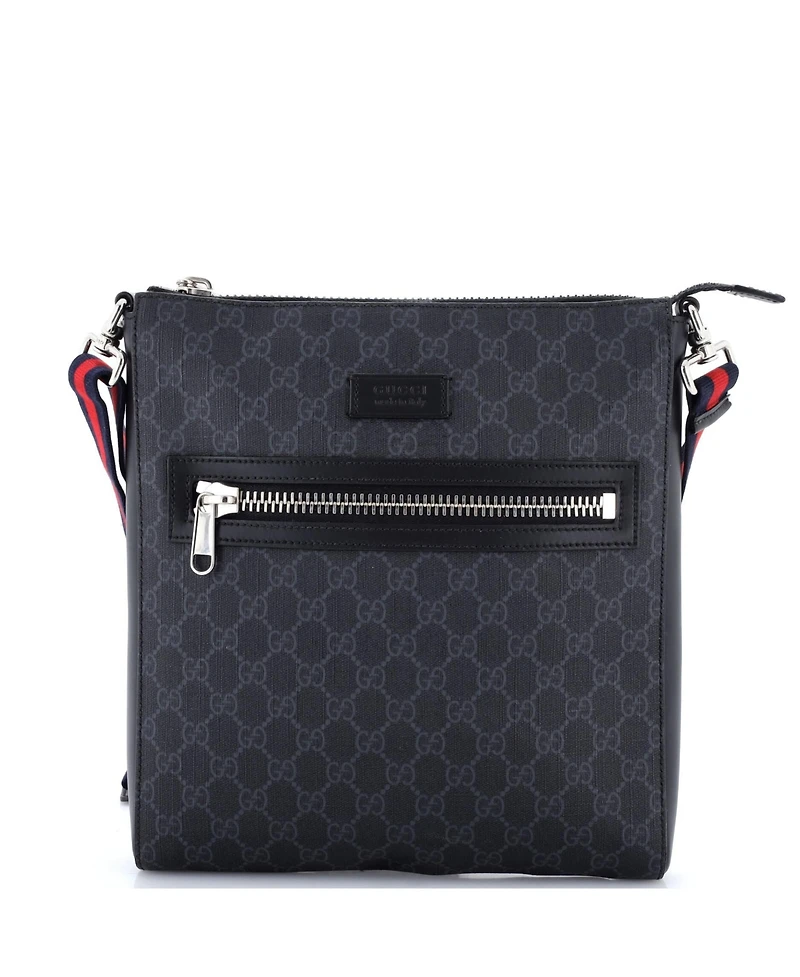 Pre-Owned Gucci Medium Web Strap Front Zip Messenger Bag Gg Coated Canvas