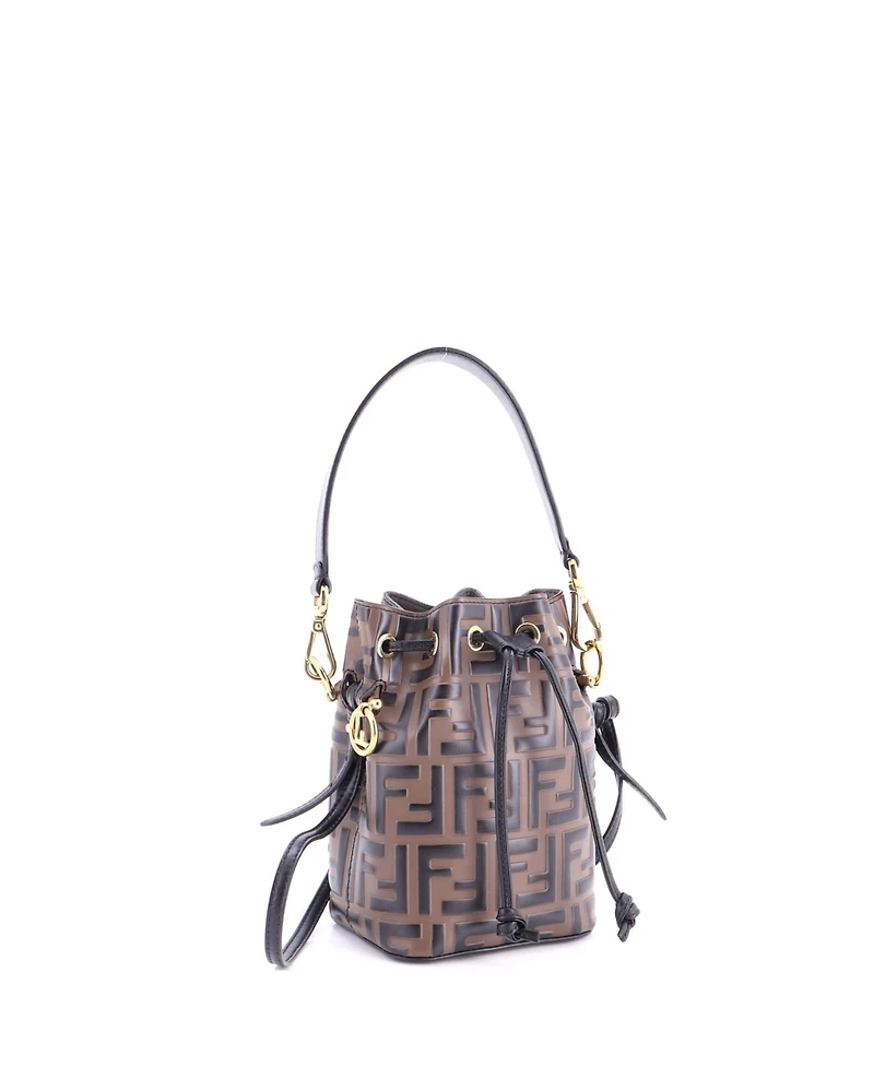 Pre-Owned Fendi Mini Mon Tresor Bucket Bag Zucca Embossed Leather