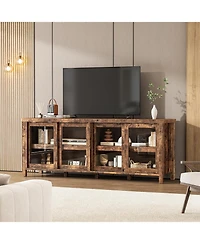 gaomon Sliding Glass Tv Stand for TVs, Mid-Century Entertainment Center with Storage Cabinet