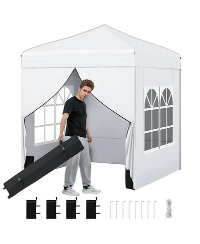 Sugift 6.5 x 6.5 Feet Pop Up Canopy Tent with 4 Sidewalls and Wheeled Bag