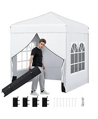 Sugift 6.5 x 6.5 Feet Pop Up Canopy Tent with 4 Sidewalls and Wheeled Bag