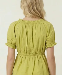 Modenaire Women's Embroidered Peplum Ruffle-Trim Blouse