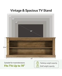 Tribesigns 63" Tv Stand for TVs up to 70", Rustic Television Stand with 2 Open Shelves, Wooden Entertainment Center