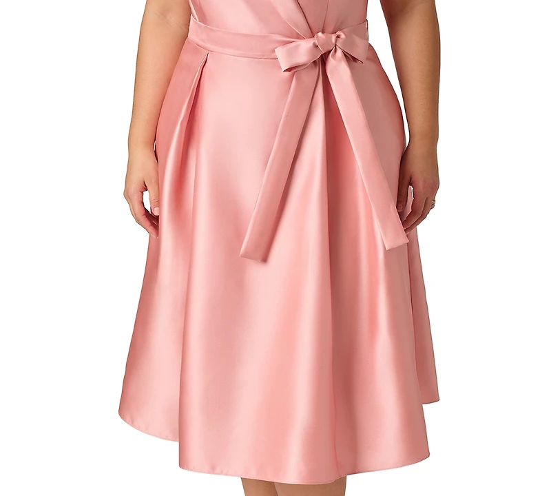 Adrianna Papell Plus Lapel Mikado Knee-Length Dress