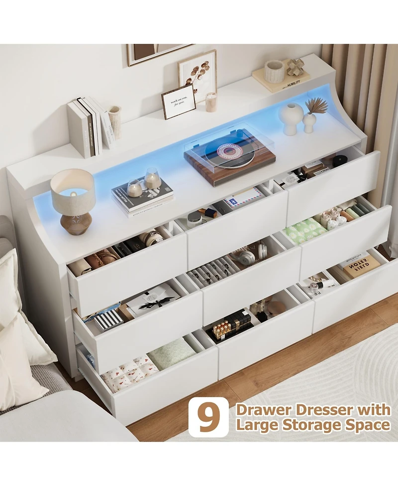 gaomon 9 Drawer Dresser for Bedroom, Handle-Free Storage Cabinet, Anti-Tipping, for Living Room and Entryway