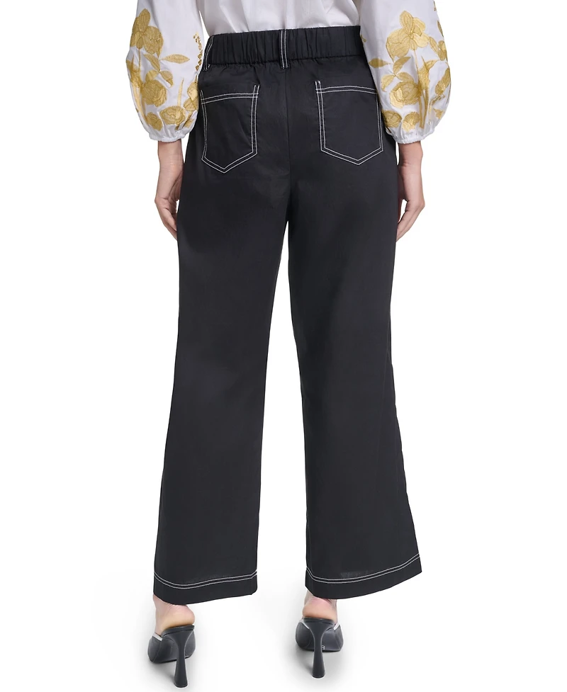 Karl Lagerfeld Paris Women's Fixed Belt Mid-Rise Straight Ankle Pants