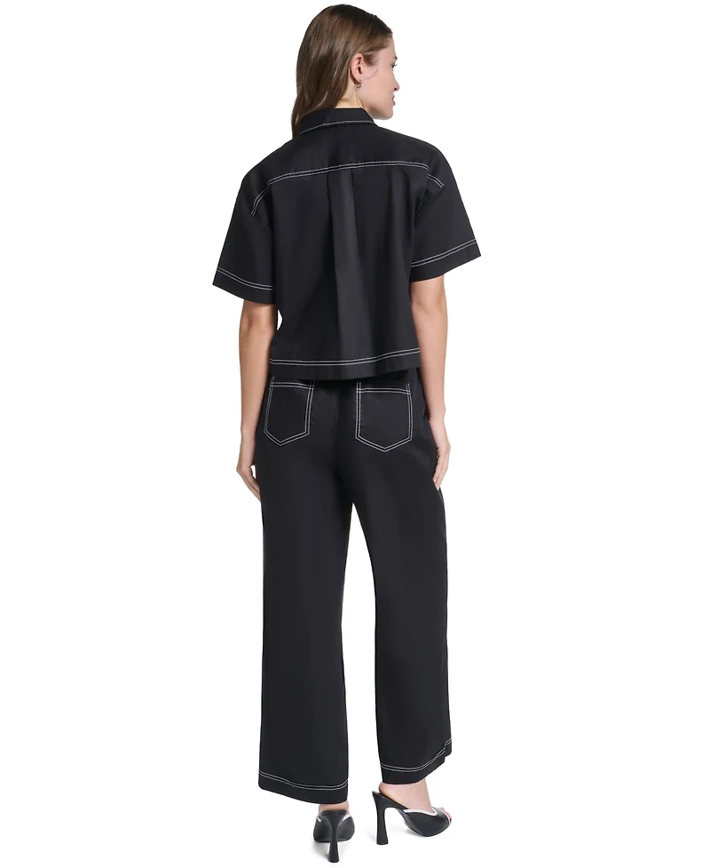 Karl Lagerfeld Paris Women's Cropped Poplin Button-Front Blouse