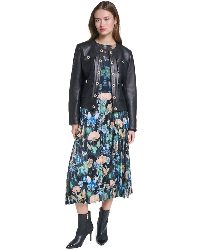 Karl Lagerfeld Paris Women's Leather Button-Front Jacket