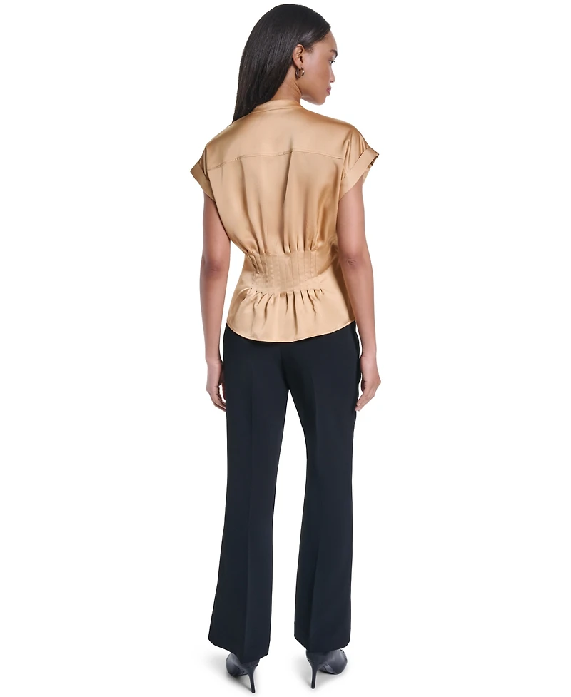 Karl Lagerfeld Paris Women's Short-Sleeve Button-Front Blouse