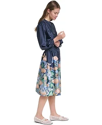 Karl Lagerfeld Paris Women's Striped Floral 3/4-Sleeve Button-Front Dress