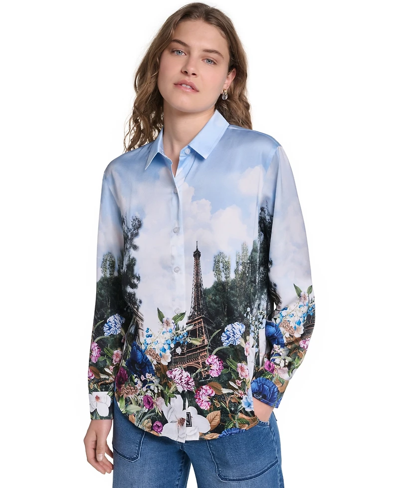 Karl Lagerfeld Paris Women's Printed Collared Neck Blouse