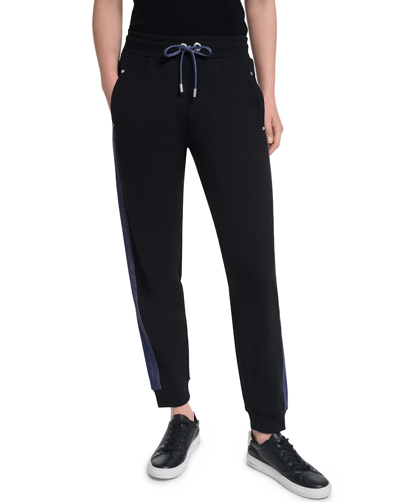 Karl Lagerfeld Paris Women's Denim Contrast Jogger Pull-On Ankle Pants