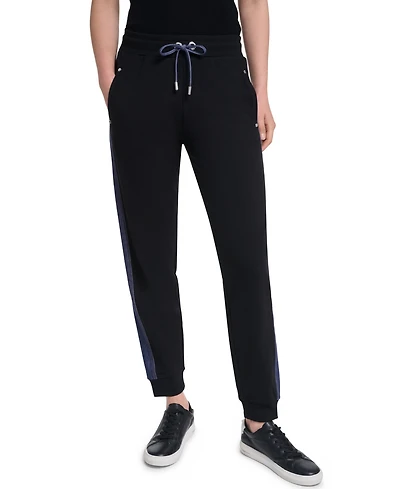 Karl Lagerfeld Paris Women's Denim Contrast Jogger Pull-On Ankle Pants