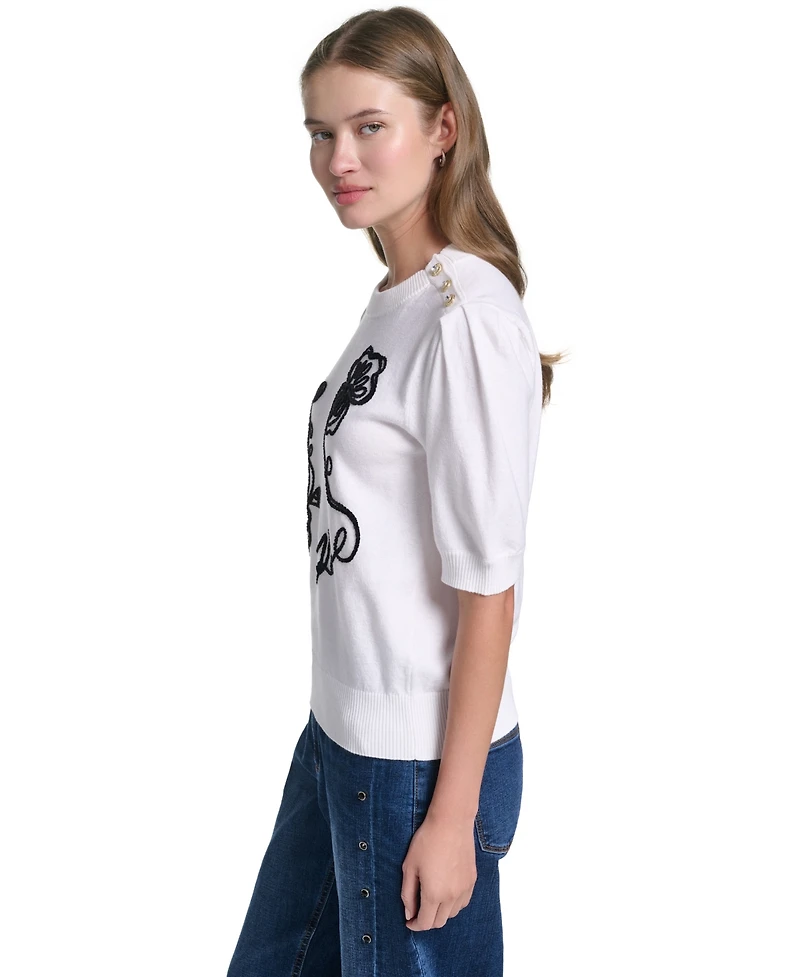 Karl Lagerfeld Paris Women's Embroidered Crewneck Sweater