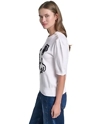 Karl Lagerfeld Paris Women's Embroidered Crewneck Sweater