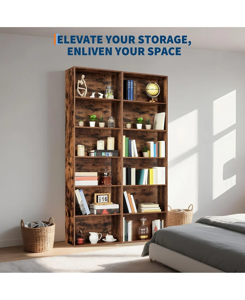 homfan 6 Tier Tall Wooden Bookcase Open Standing Bookshelf Display Storage Shelves for Home Office