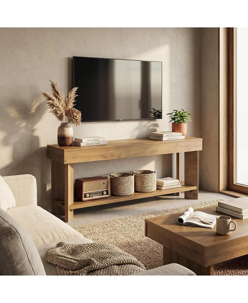 Tribesigns Tv Stand for 55/60/65 Inch Tv, Farmhouse Media Console with 2-Tier Storage for Living Room