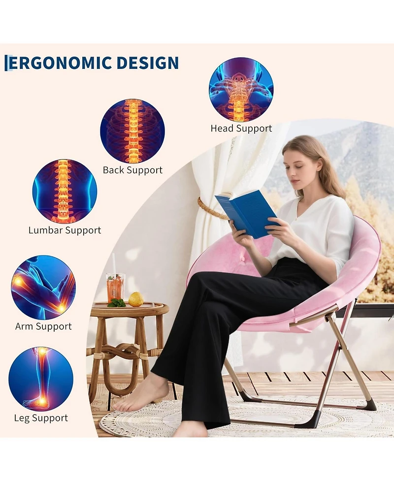 gaomon Saucer Chair, Comfy Chair Faux Fur Lounge Moon Chair with Folding Metal Frame, Oversized Plush Foldable Flower Accent Seat
