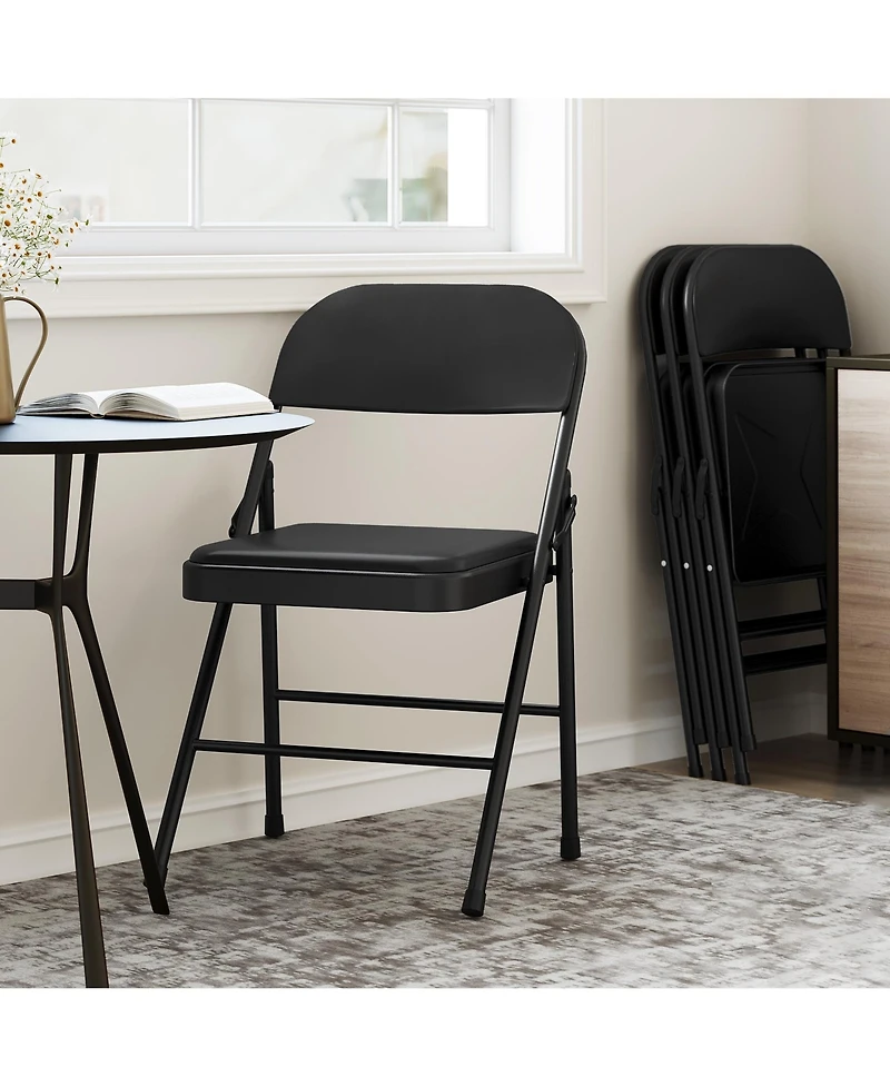 homfan Set of 4 Folding Chairs with Padded Seat - Heavy Duty Steel Frame Foldable Chairs, Pu Cushioned Stackable for Indoor Outdoor