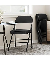 homfan Set of 4 Folding Chairs with Padded Seat - Heavy Duty Steel Frame Foldable Chairs, Pu Cushioned Stackable for Indoor Outdoor