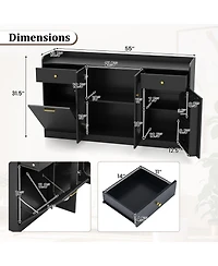 Costway 55" Large Buffet Cabinet with 2 Glass Doors, Drawers, Door Shelves for Kitchen