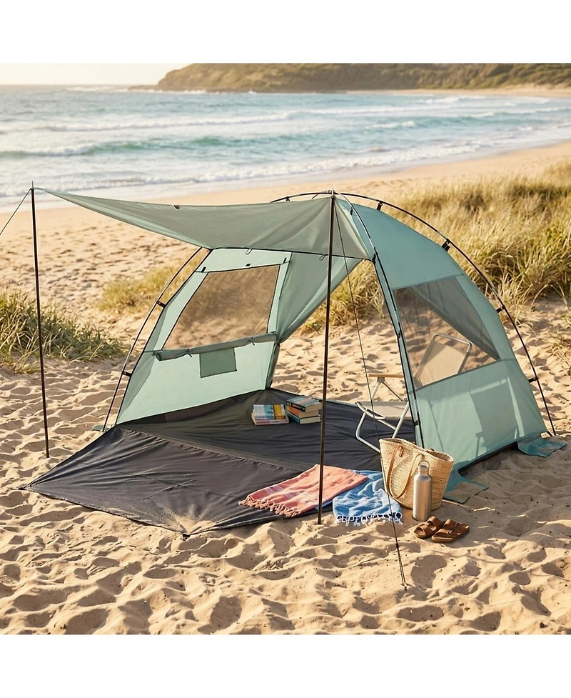 Sugift Beach Tent Sun Shelter with Extended Floor Dual Mesh Windows and Carry Bag