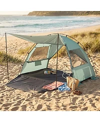 Sugift Beach Tent Sun Shelter with Extended Floor Dual Mesh Windows and Carry Bag