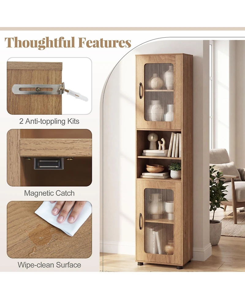 Costway Bathroom Cabinet, Slim Floor Storage Cabinet with 2 Fluted Doors,4 Rubber Feet