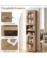 Costway Bathroom Cabinet, Slim Floor Storage Cabinet with 2 Fluted Doors,4 Rubber Feet