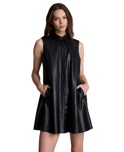Kenneth Cole Women's Sleeveless Banded Collar Swing Mini Shirt Dress