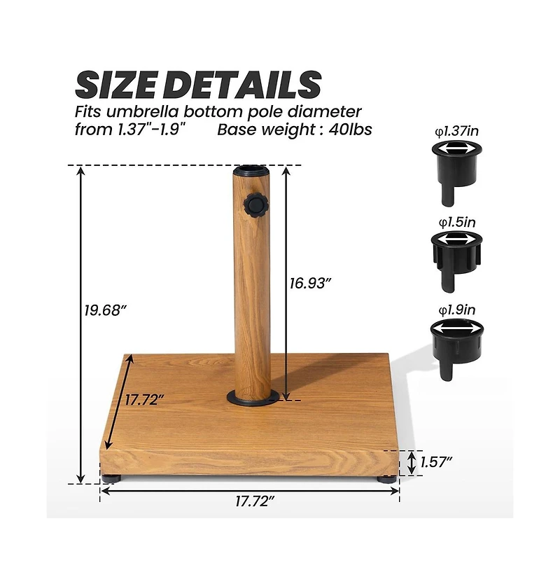 Pellebant Umbrella Base Holder Square Weighted Stand for Outdoor Market Umbrella, Cement Concrete Steel