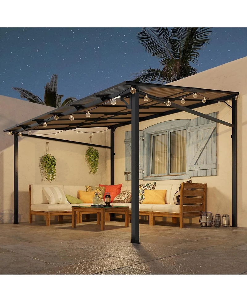 gaomon Outdoor Lean to Gazebo, Wall Mounted Patio Hardtop Gazebo Pergola with Polycarbonate Roof, Upgraded Steel Frame Hardtop Pavilion for Patio