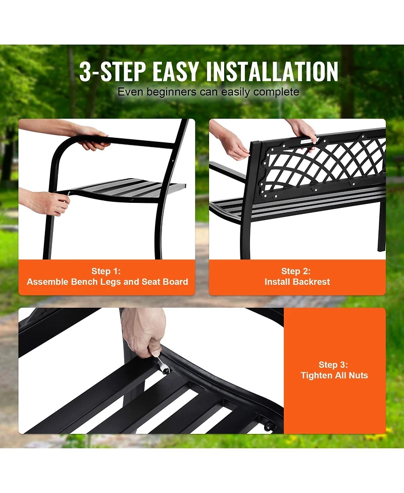 Vevor Outdoor Bench 46 in Metal Garden Bench 480 lbs Park Patio Yard Porch Bench