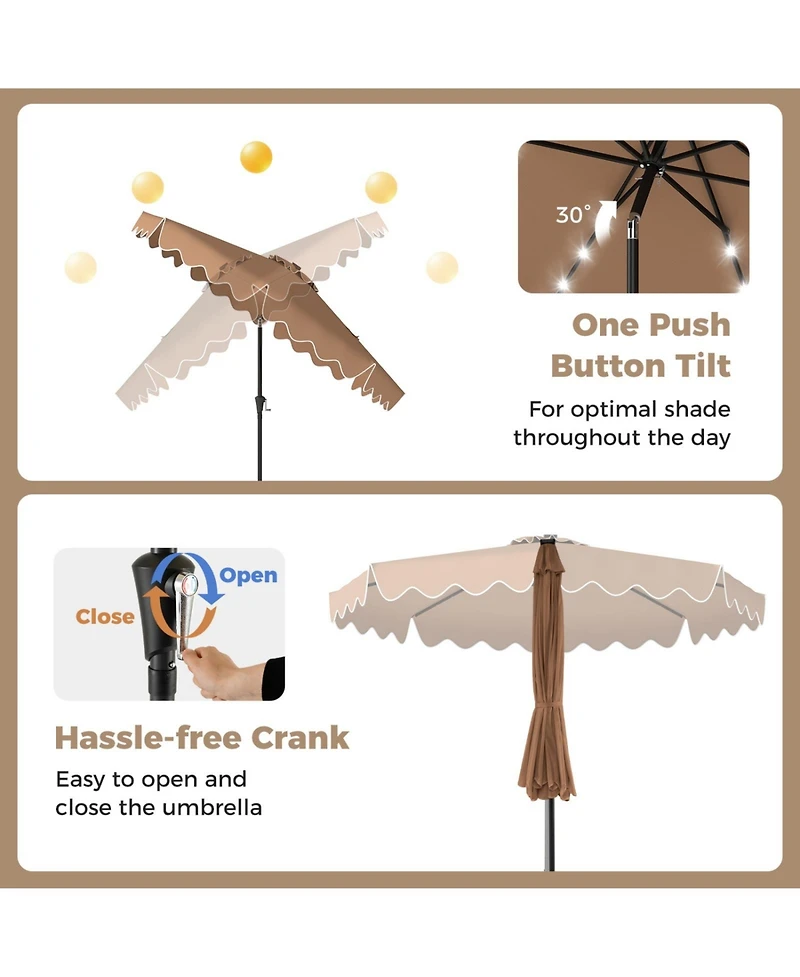 Sugift 10 Feet Outdoor Patio Umbrella with Solar Led Lights and Weighted Sandbag Base
