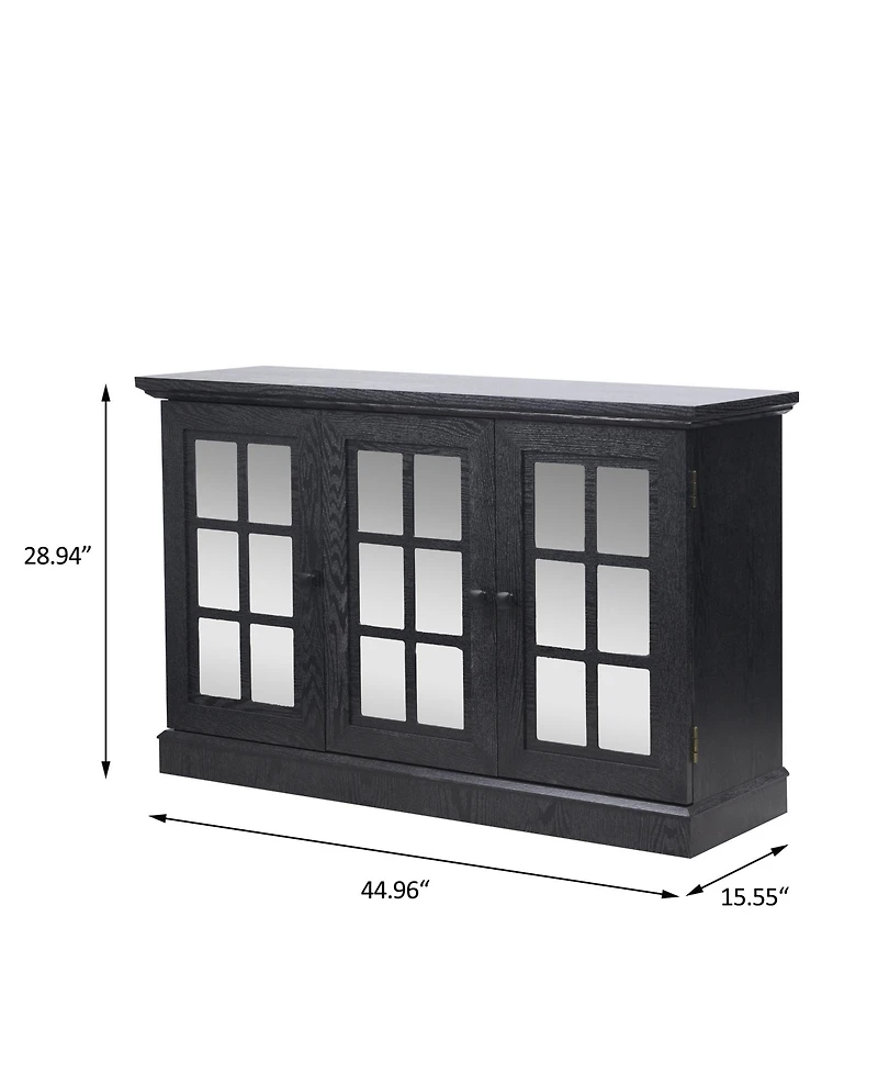 Clihome Buffet Sideboard Cabinet with 3 Mirrored Acrylic Doors, Adjustable Shelves Mdf Storage