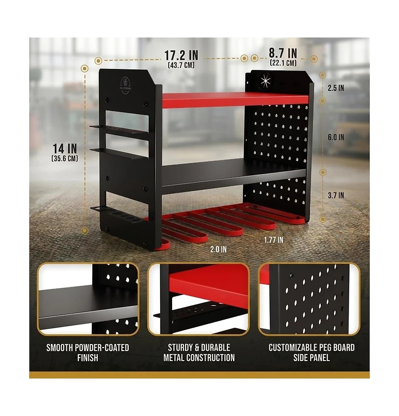 Xdovet Power Tool Organizer Wall Mount Steel Rack Drill Slots Pegboard Utility Side