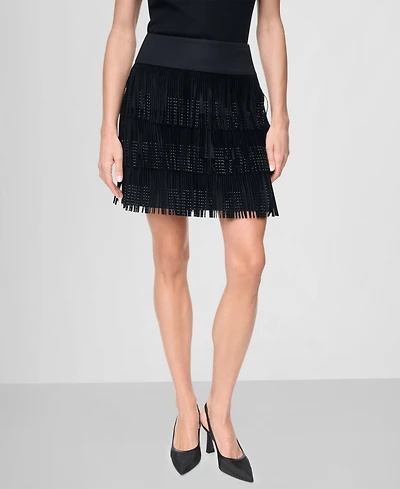 Dkny Women's Rhinestone Fringe Skirt
