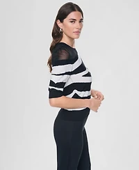 Dkny Women's Zebra-Print 3/4-Sleeve Sweater