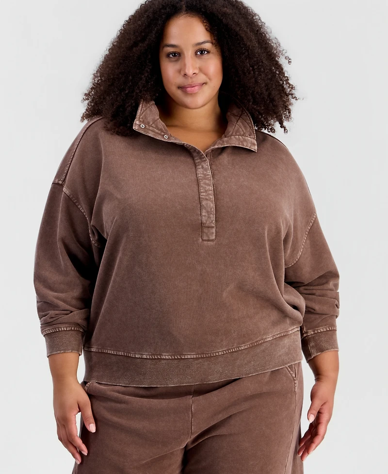 And Now This Plus Lounge Henley Mock Neck Long-Sleeve French-Terry, Macy's Exclusive